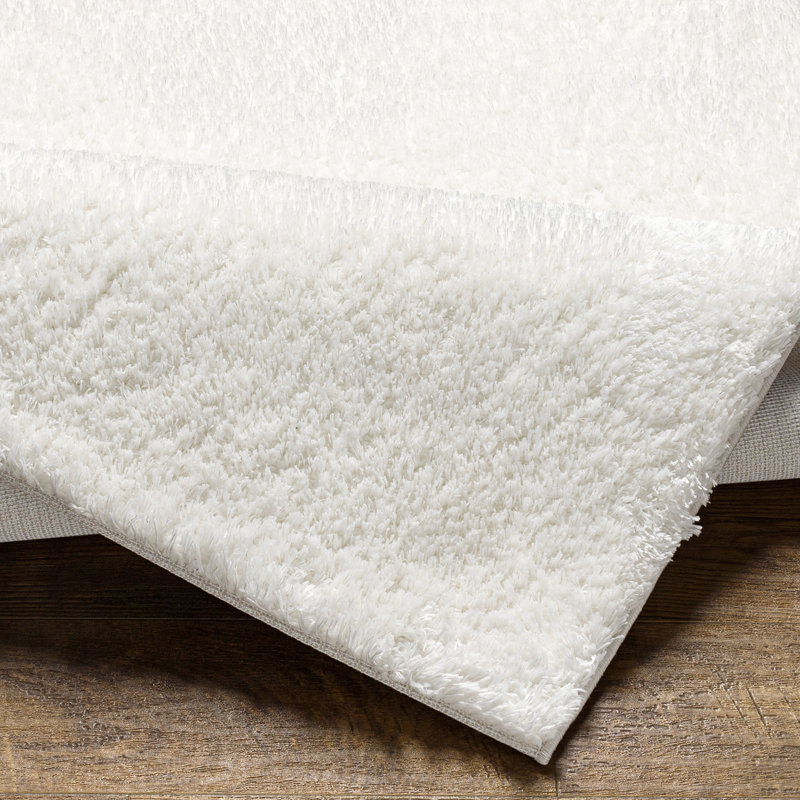 White Modern Shaggy Rug, Plain Easy to Clean Rug For Living Room, Dining Room, Bedroom, Kitchen, Rectangle 120 x 170 cm