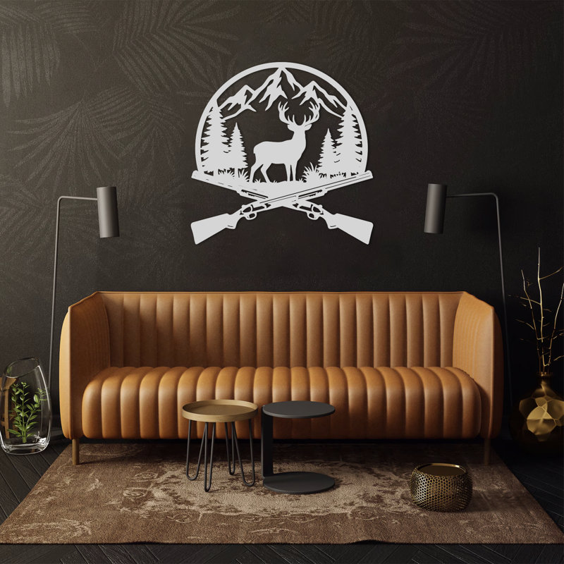 «Crossed Rifles», art mural chasse au chevreuil, 24" H x 18.8" W x 1" D, White