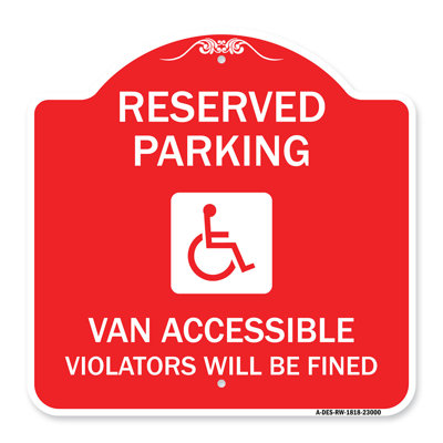 Enseigne Signmission Designer Series - Réservé aux camionnettes de stationnement accessibles, les contrevenants seront punis (avec graphique) | Panneau architectural rouge et blanc en aluminium de gros calibre 18 po x 18 po | Fabriqué aux États-Unis