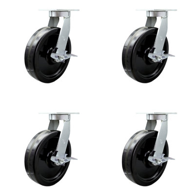 Extra Heavy Duty Phenolic Wheel Swivel Caster Set with Brakes Set 4 SCC
