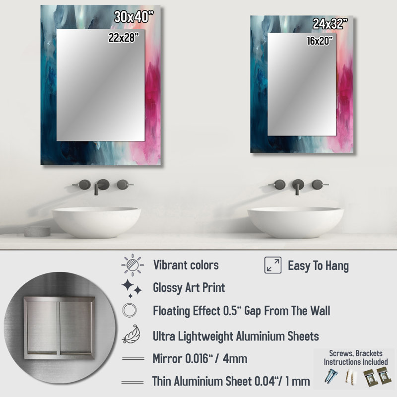 Blue and Pink Spatula Abstract - Abstract Decorative Mirror, Blue Large Wall Mirror, Printed Metal Art, 40" x 30"