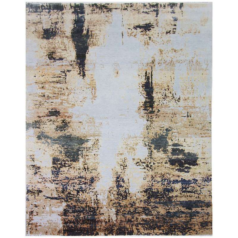Abstract Area Rug in Gold, Rectangle 8' x 10'