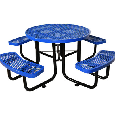 Outdoor Steel Picnic Table 46" In Blue - With Umbrella Pole, Portable For Backyard Fun Pole Metal Picnics, Fishing, Gatherings