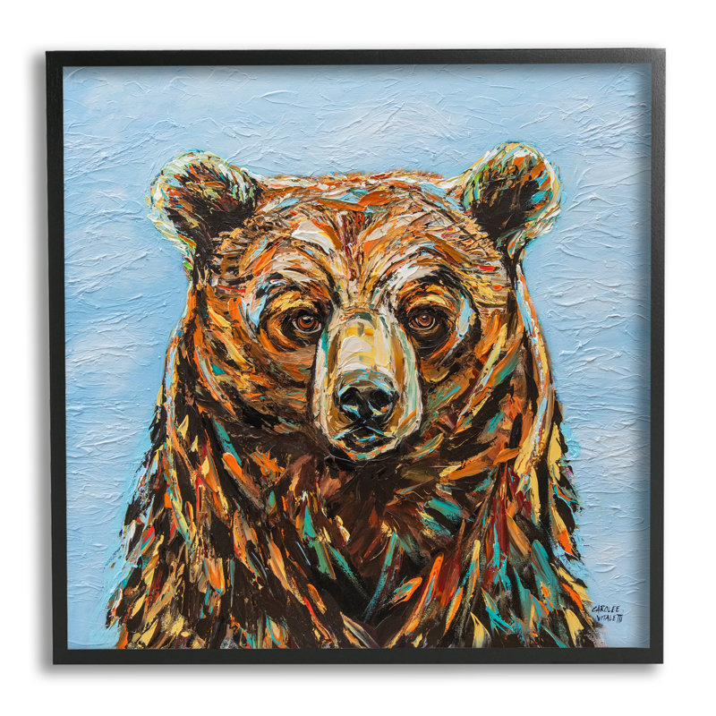 Ours abstrait encadré sur bois par Carolee Vitaletti, peinture, H 17 po x l 17 po x P 1,5 po, Giclée encadrée noir minuit