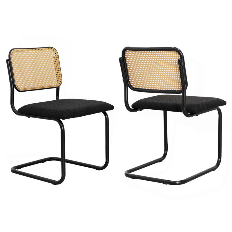 Ensemble de 2 chaises de salle à manger de style Mid-Century modernes en velours avec dossier naturel