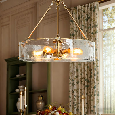 Hanshelmut 4 - Light Modern Shaded Drum Chandelier with Texture Glass（1-Set)