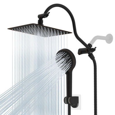 10'' High Pressure Rainfall Shower Head, Handheld  Showerhead Combo With 12'' Adjustable Shower Extension Arm, 10-Spray, 71'' Hose