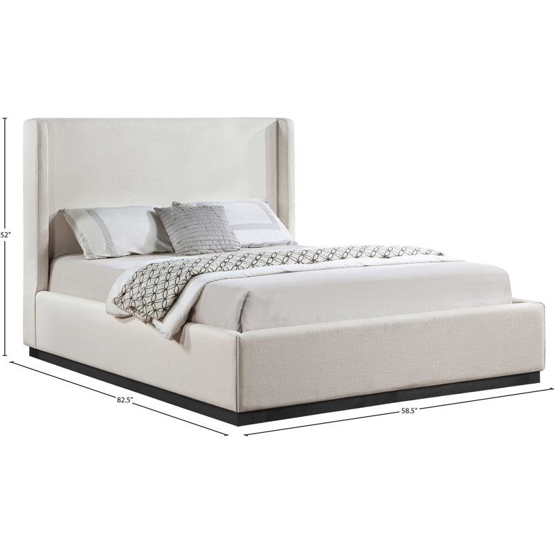 Lit à panneau tapissier Aaryah Earby, Double, Tissu texturé en lin beige