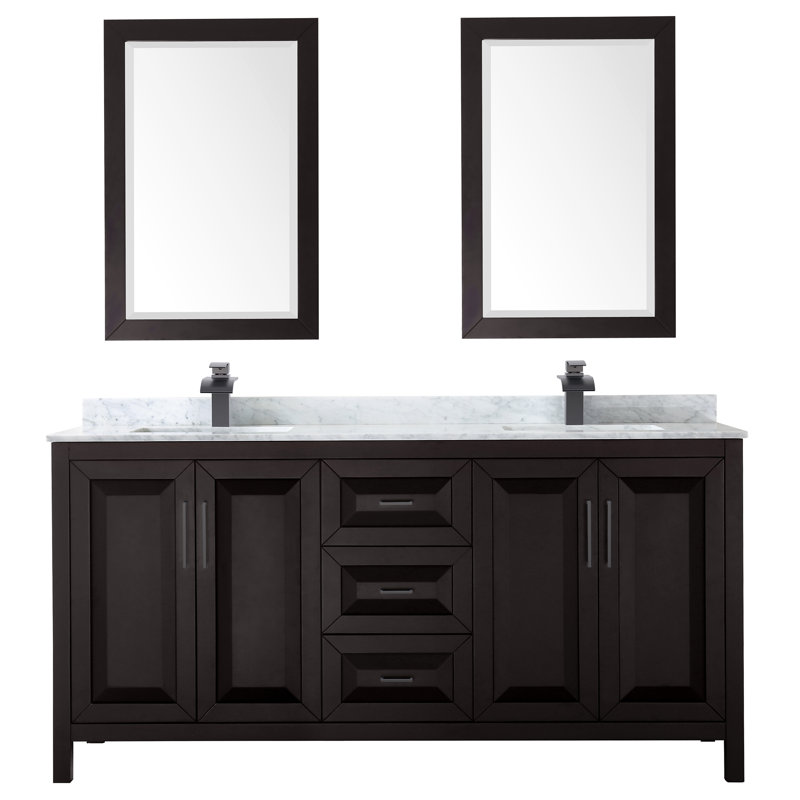 Daria 72'' W Double Vanity, Carrara Cultured Marble, Dark Espresso, Matte Black