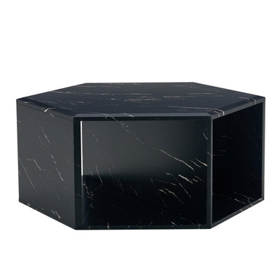 Table basse hexagonale en panneau de fibres à densité moyenne, autocollants à motifs caractéristiques, conception à trous multiples pour offrir plus d'espace de rangement, conception simple et pratique