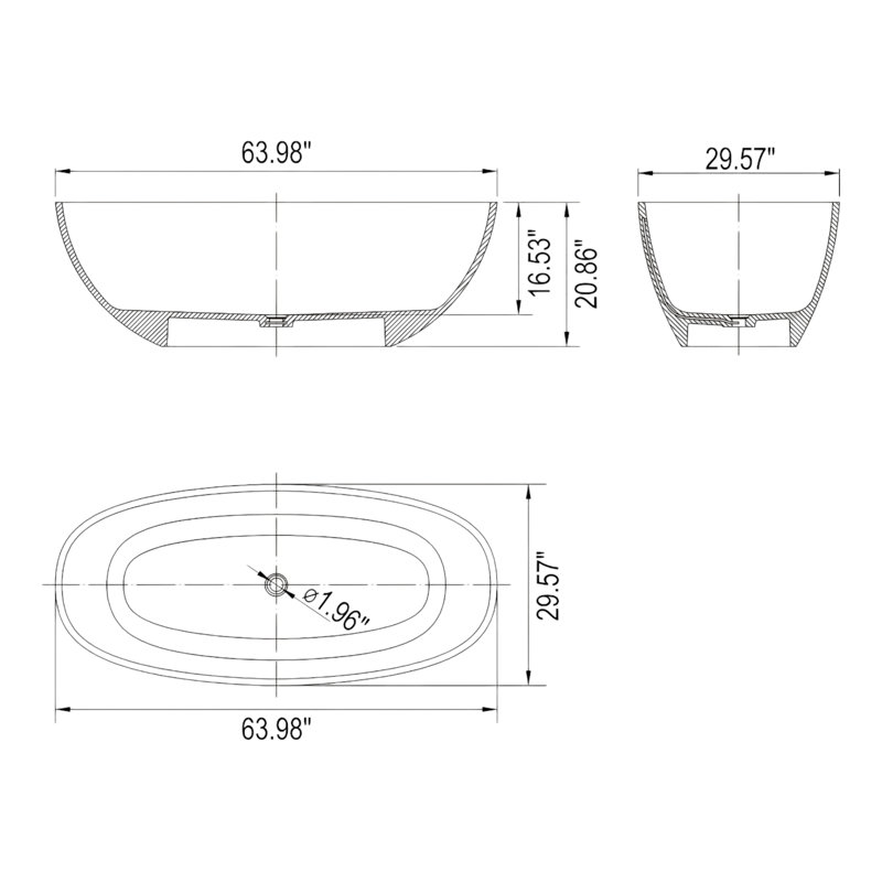 Baignoire de trempage autoportante 64 po x 29,6 po