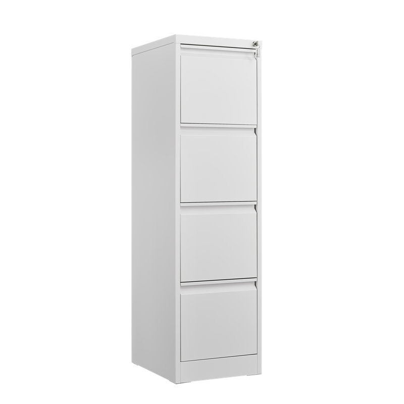 Vertical 4-Drawer File Cabinet with Lock, Narrow Steel Metal Storage Cabinet for Letter/A4/Legal Size Home Office Use, White