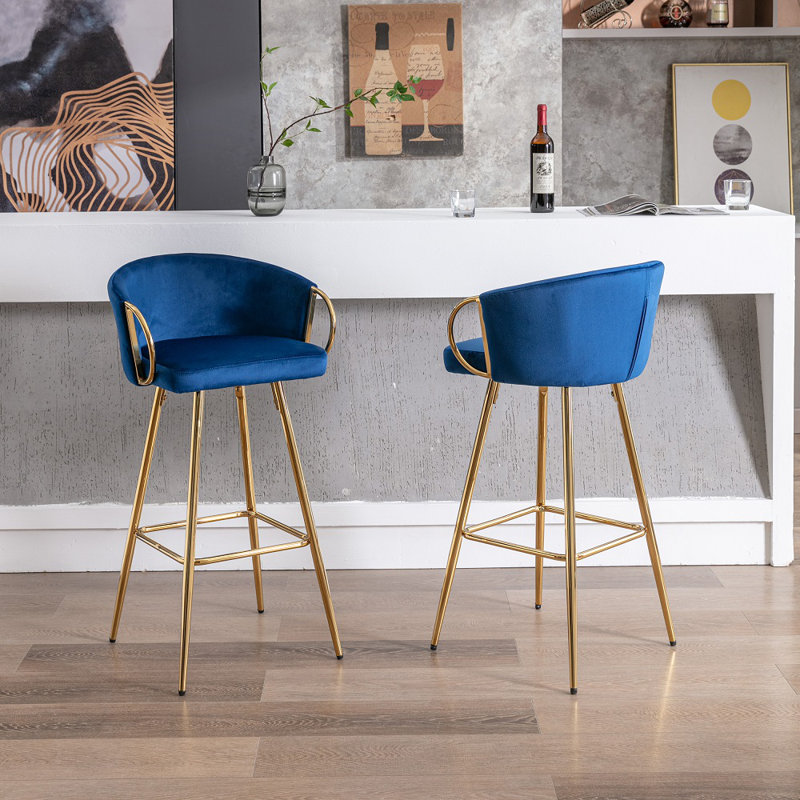 Ensemble de 2 tabourets de bar modernes de 30 pouces, chaises de bar rembourrées en velours doux avec pieds en métal robustes et base de support stable