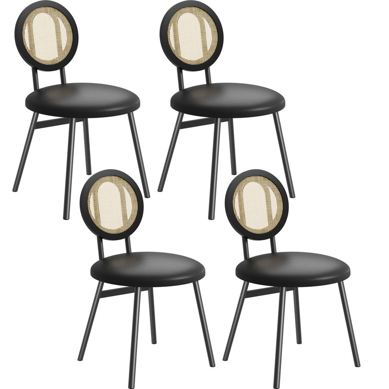 Rattan Dining Chairs with PU Leather Seat | Mid-Century Cesca Chairs, Handwoven Cane Back & Metal Frame, 275lb Capacity for Kitchen/Dining Room