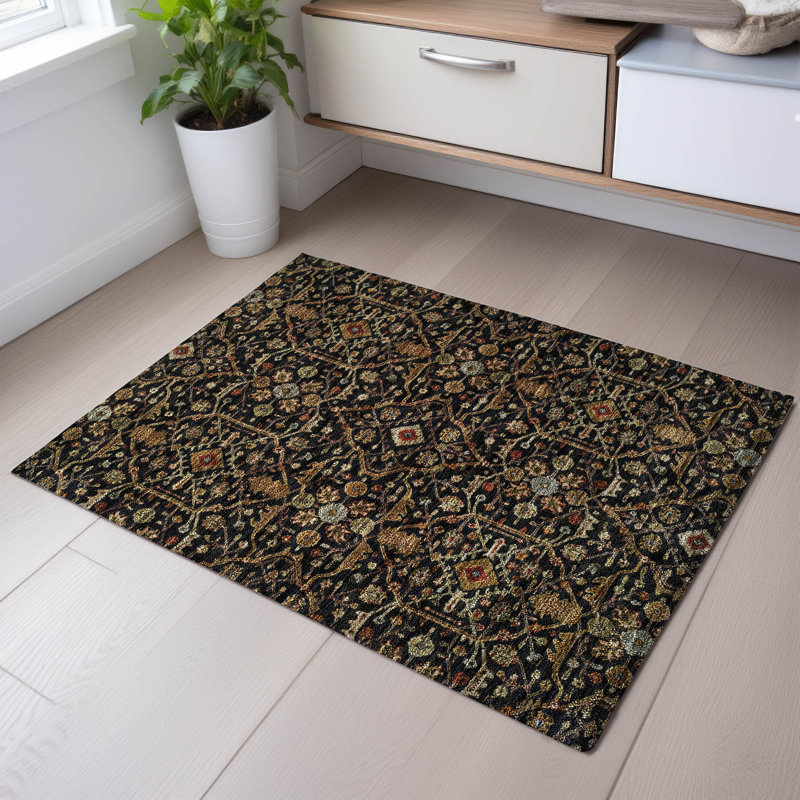 Premium Machine Washable Ducote AMF1130 Global Rug, Rectangle 1'8" x 2'6"