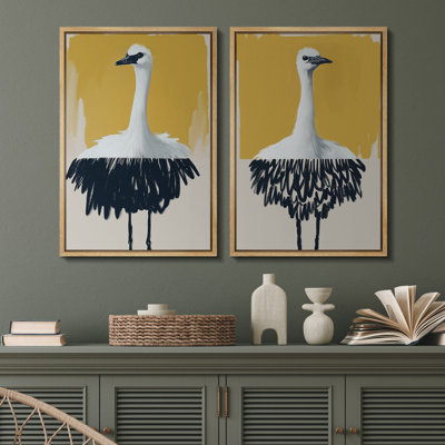 Modern Crane Bird Canvas Print Wall Art Set of 2 - Minimalist Animal Decor for Living Room or Nursery