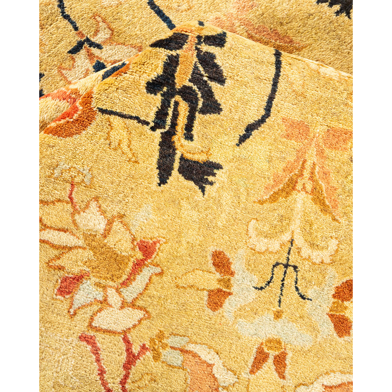 Tapis ivoire / noir noué à la main de conception unique 6 pi 1 po x 9 pi 1 po Keenan