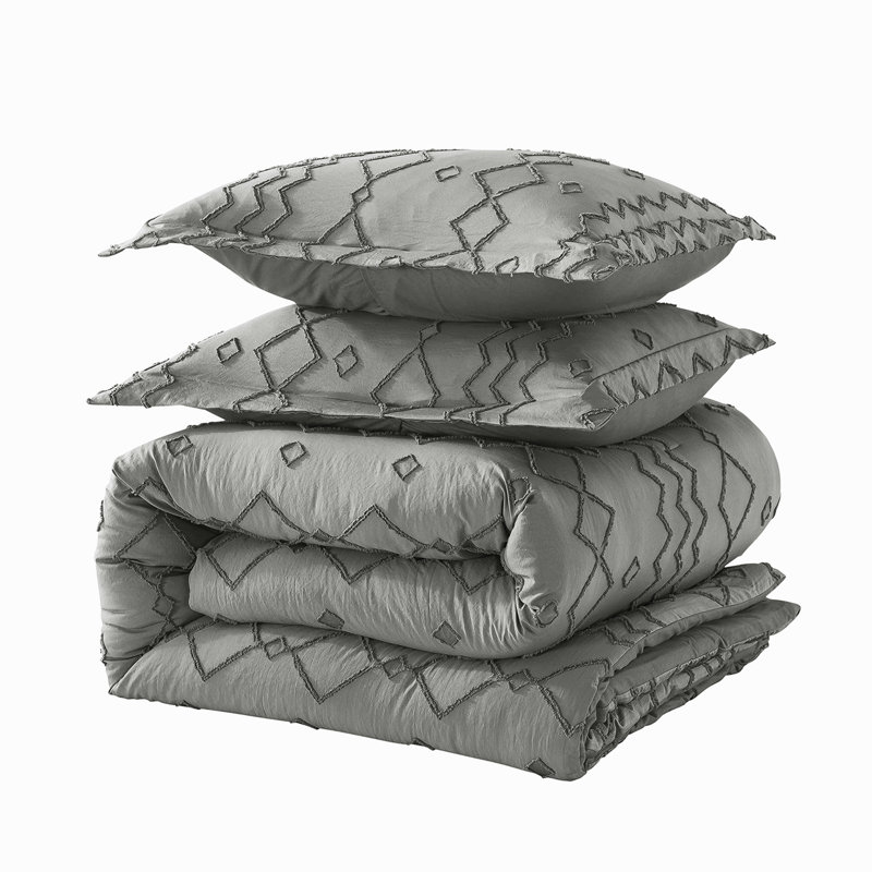 Canobie Comforter, King Comforter + 2 Pillow Shams, Dark Gray