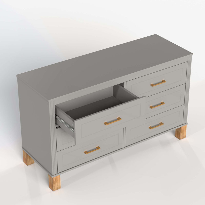 Commode double 6 tiroirs en bois robuste, Grey