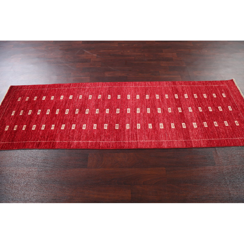 Gabbeh Kashkoli One-of-a-Kind 2'6" X 8'2" Runner Wool Area Rug in Red