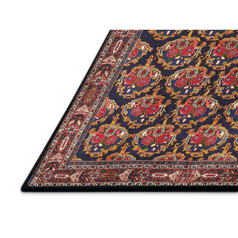 Tapis traditionnel rouge / noir Agyen, Rectangle 5 pi x 7 pi