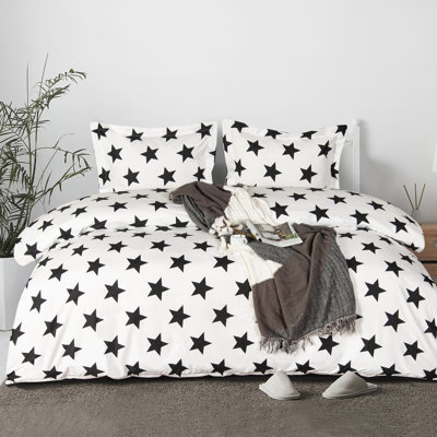 3 Piece Brushed Microfiber Duvet Cover Set, Star Printed Wrinkle Resistant Bedding Set, Comforter Not Included