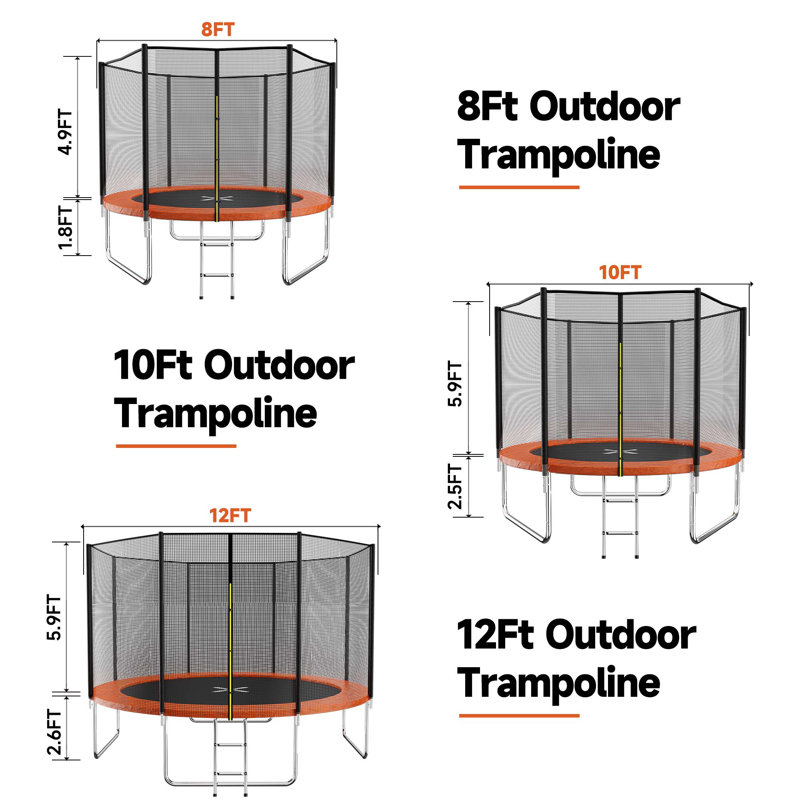 Trampoline AOTOB 8FT pour enfants / adultes, trampoline 400 lb avec filet de sécurité / échelle Backyard, orange, Orange