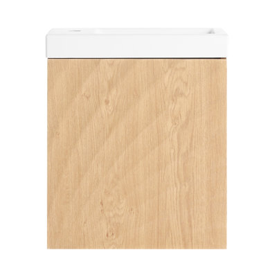 18.5" Wall - Mounted Bathroom Vanity With Resin Sink, Soft Closed Single Door, , Natural Wood, Door To Keep Out Minimalist Style For