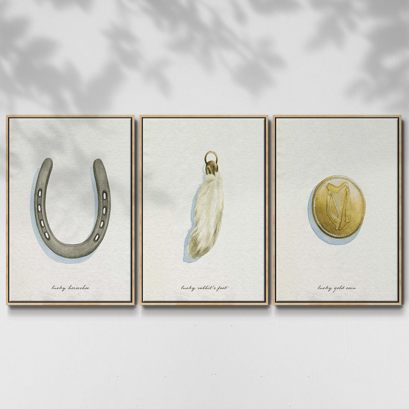 Lucky Charm II - ensemble de 3 reproductions sur toile, Bois naturel, H 27 po x l 54 po x P 2 po