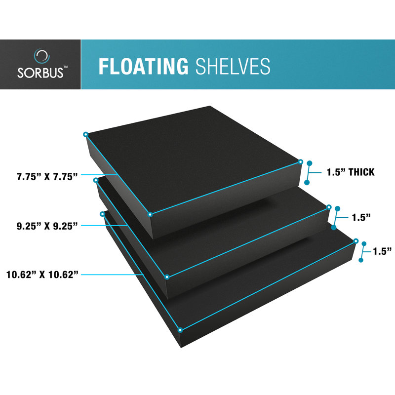 Suad 3 Piece Square Floating Shelf, Black