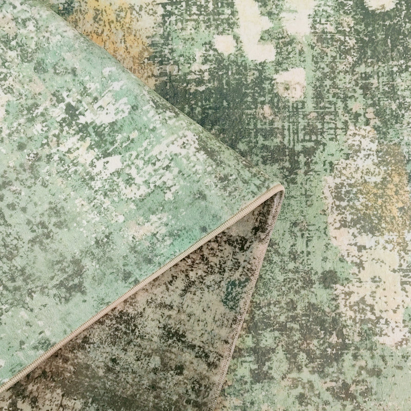 Pavelina Abstract Reversible Green Machine-Washable Area Rug with Rug Pad, Rectangle 5' x 7', Green 