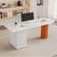 Bureau en bois manufacturé courbé orange avec 3 tiroirs-287048724-287048723