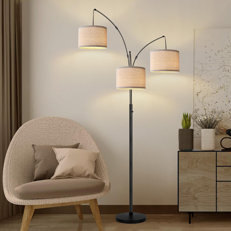 Arc Floor Lamps, Dimmable Modern Tall Standing Lamp, 3 Led Bulbs Included, Black, Beige