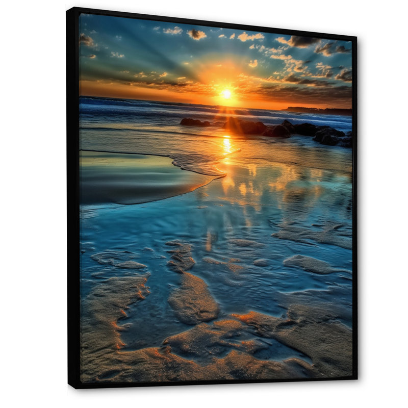 " Ocean Beachside ", 32" H x 16" W x 1" D, Black Floater Framed