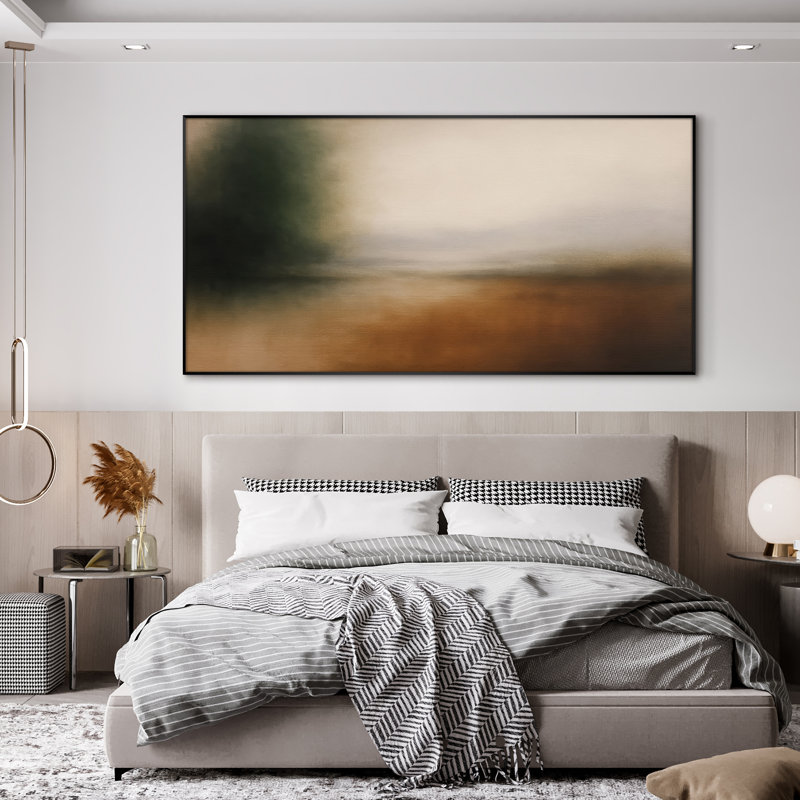 Extra Large Wall Art Fabric Print - Modern Neutral Abstract Landscape for Contemporary Home Artwork Decor for Living Room or Bedroom - "Frame Assembly Required (Unfinished Frame)"
