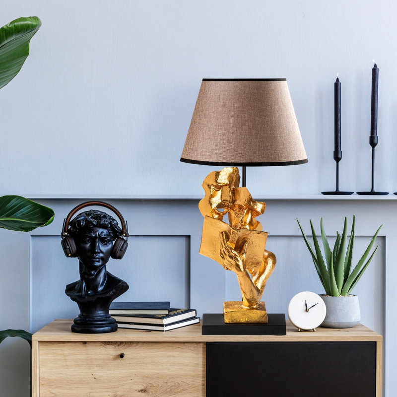 Elegant Abstract Table Lamp, Gold Finish, 11.8 x 11.8 x 22.4 inches | 100% Polyester Fabric Shade, Socket Type: E27 Max 40W (Bulb Not Included) | Stylish Home Decor for Living Room & Bedroom, IP20 Rated