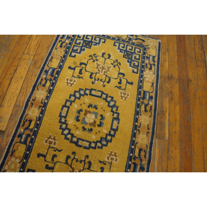 Antique Ningxia Chinese Medallion Yellow 1800s Rug