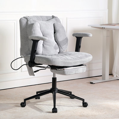 Criss Cross Legged Home Office Chair With Flip-Up Butterfly Back, Wide Seat Desk Chair With Flip-Up and Adjustable Arms, Wheels and Airbag Lumbar Support, Modern  Chair For Home Office (LIGHT GREY)