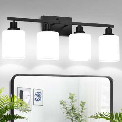 Modern 4-Light Bathroom Vanity Fixture With Milky White Glass Shades,  Wall Lamp For Mirror, Living Room, Cabinet, And Bedroom