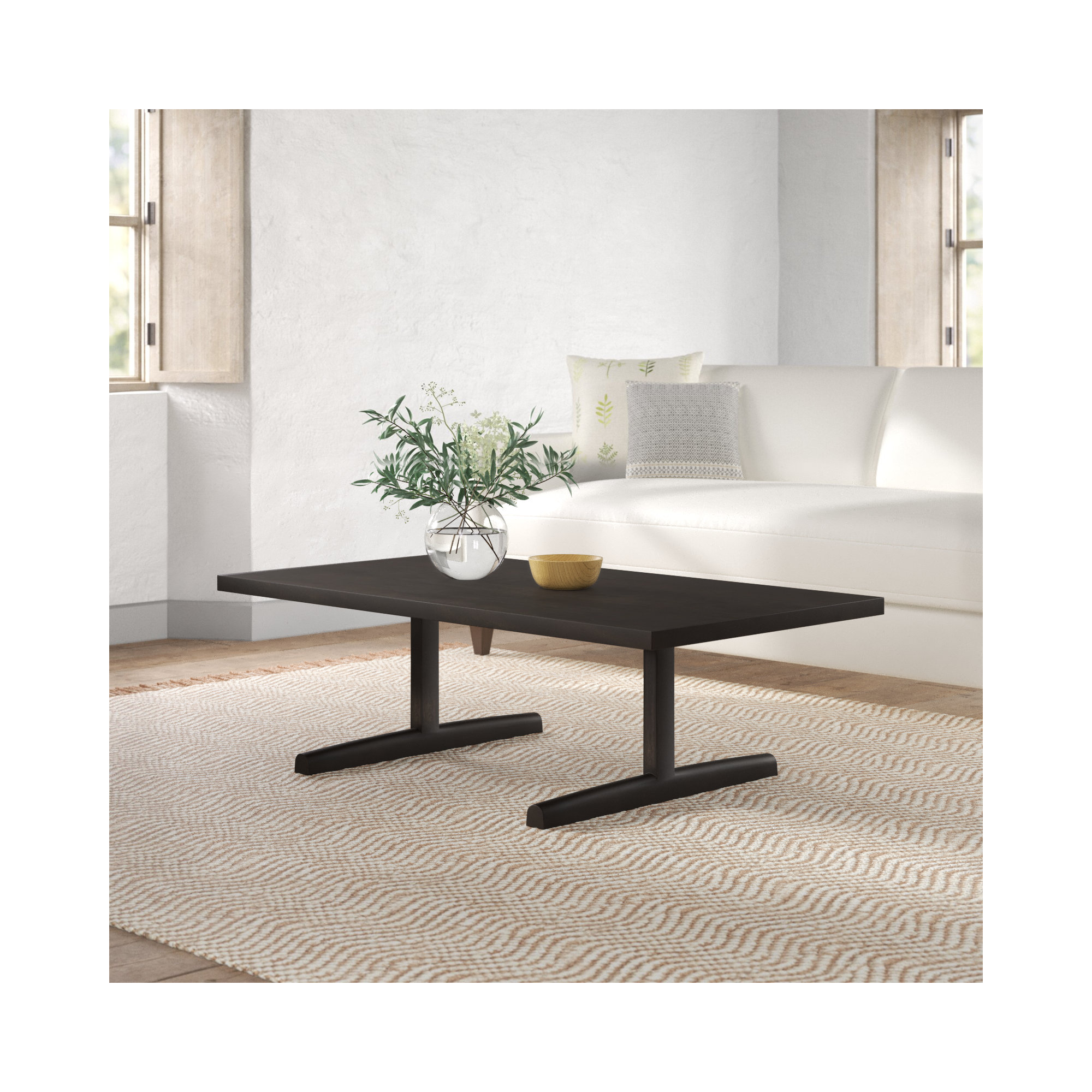Rune Solid Wood Single Coffee Table, Dark Brown