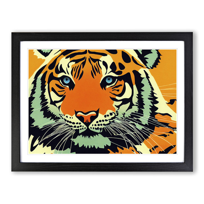 XH1022-6200X Modern Tiger Art Abstract - Single Picture Frame Print, Black, 46cm H x 64cm W x 2cm D