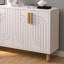 Console moderne blanche de 47,2 po x 29,0 po x 11,6 po | 100% panneau de particules enduit de mélamine, épaisseur: 0,7 pouce | Conception géométrique élégante, parfaite pour le vestibule, le salon et le bureau personnel, durable et élégante-50337209