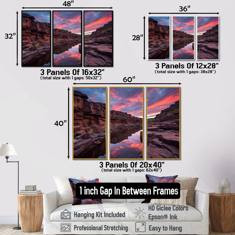 Cazares - Ensemble d'art mural Canyon, Cadre flottant noir, H 40 po x l 60 po x P 1 po