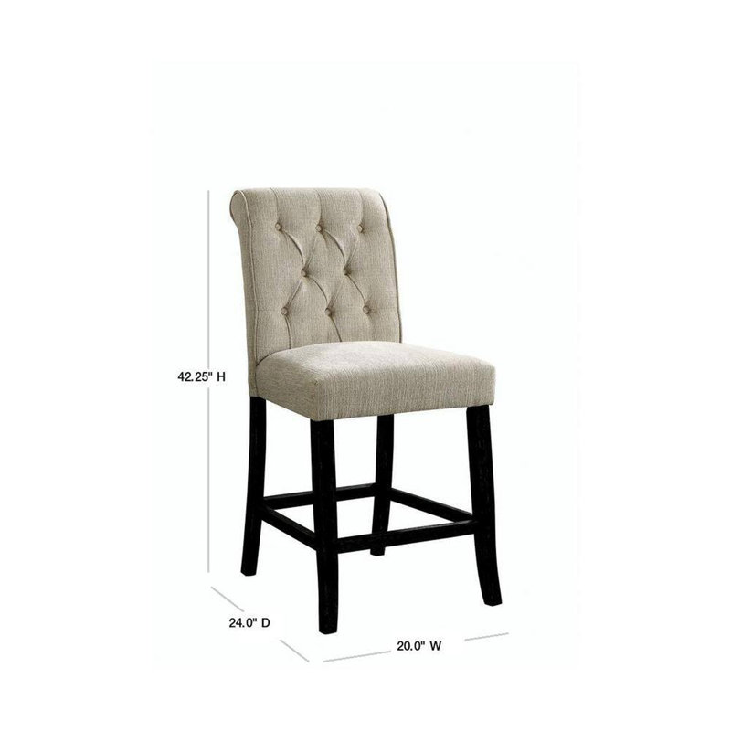 Dining Room Furniture Rustic Style Set Of 2 Counter Height Chairs Chenille Fabric Upholstered Tufted Kitchen Breakfast