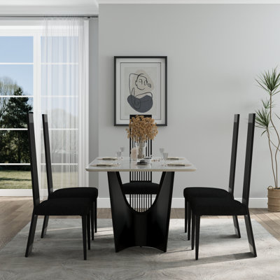 Ensemble de 4 chaises de salle à manger luxueuses noires avec pieds en métal noir