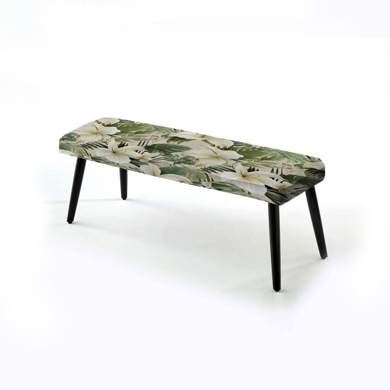 Neutral Oasis Ii Tropical Pattern - Tropical Upholstered Black Bench
