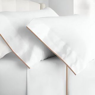 400TC Embroidery Cotton Sateen 4 Piece Sheet Set Fitted Sheet Fits Upto 16" Deep Pocket, Taupe Border, Twin Sheet Set