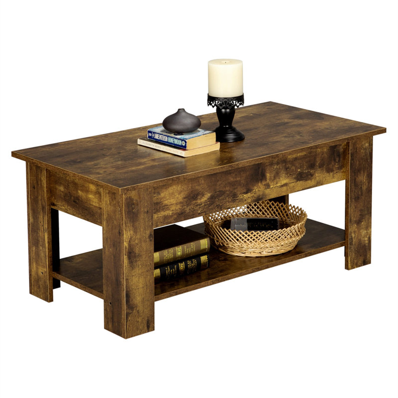 Lift Top Four Leg Coffee Table with Storage, Rustic Brown, 56cm H x 98cm L x 50cm W