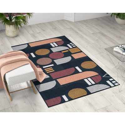Tapis noir touffeté à motif géométrique Blackwell
