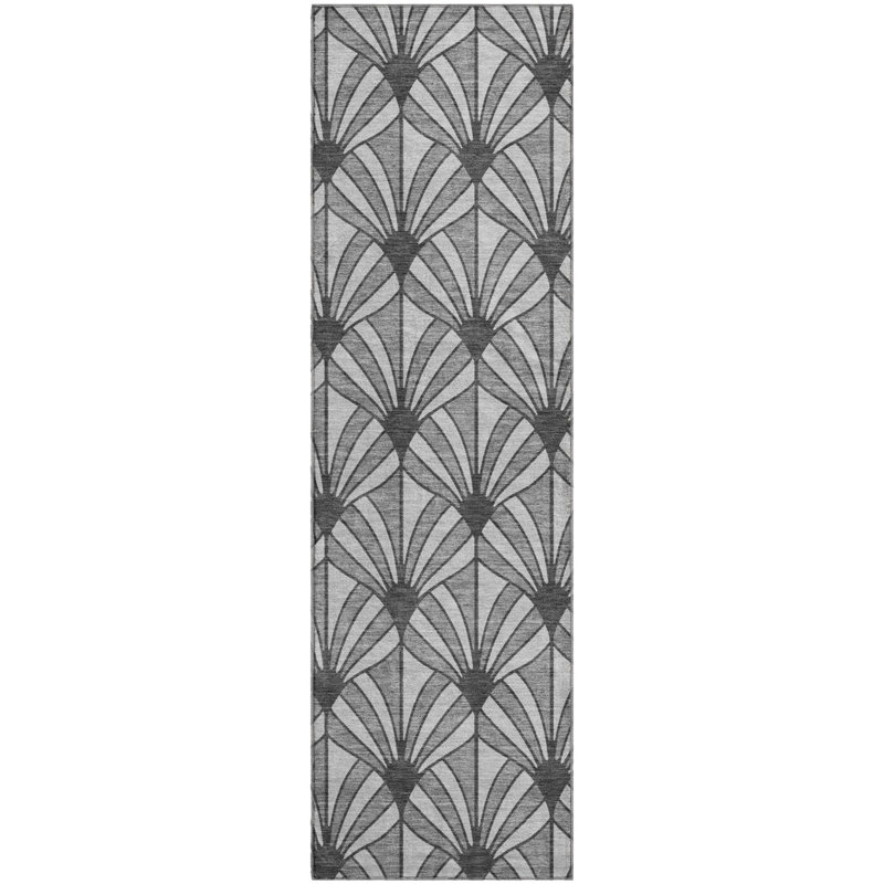 Premium Machine Washable Mayfield AMF2426 Striped Rug, Gray, 2'3" x 7'6" Runner